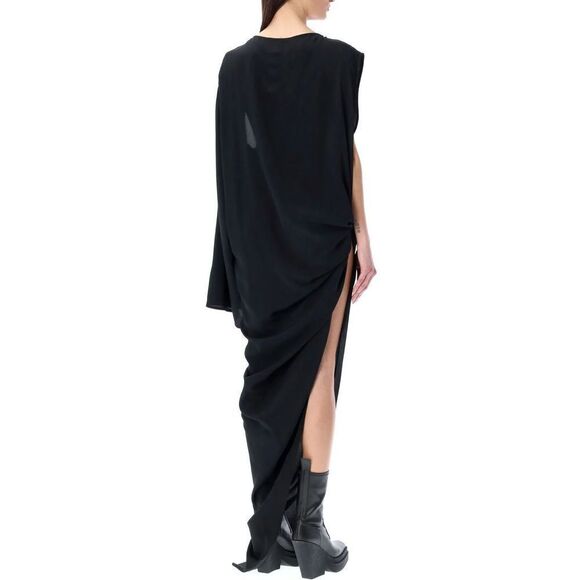 Rick Owens Asymmetric-Design Gathered-Detail Dress Gothic Black Size US 6 - Picture 5 of 13